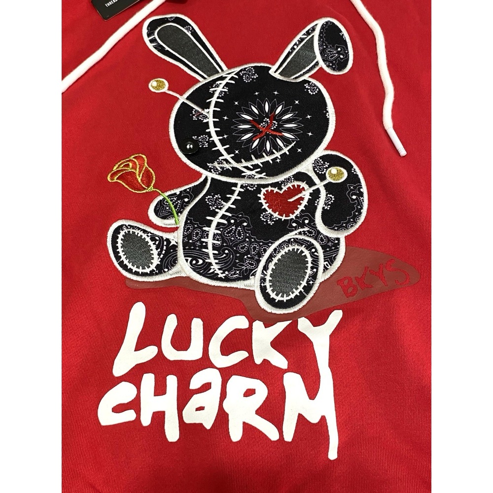 BKYS‎ Lucky Charm Red Hoodie Men's Large Voodoo Bunny Bandana Paisley H204 NWT